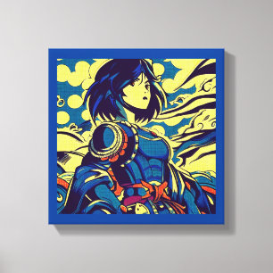 Fantasy Anime Hero 3 - Japanese Woodcut Canvas Print