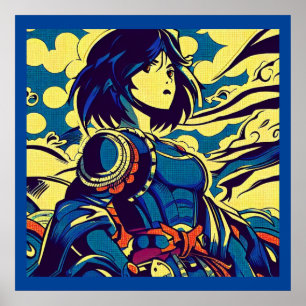 Fantasy Anime Hero 3 - Japanese Woodcut Poster