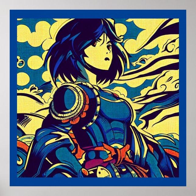 Fantasy Anime Hero 3 - Japanese Woodcut Poster (Front)