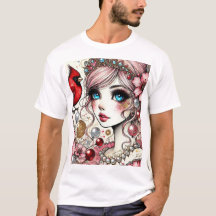 Fantasy Anime Manga Girl Rin Loves Her Bird Tshirt