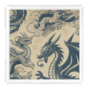 Fantasy Antiqued Dragons  Acrylic Tray