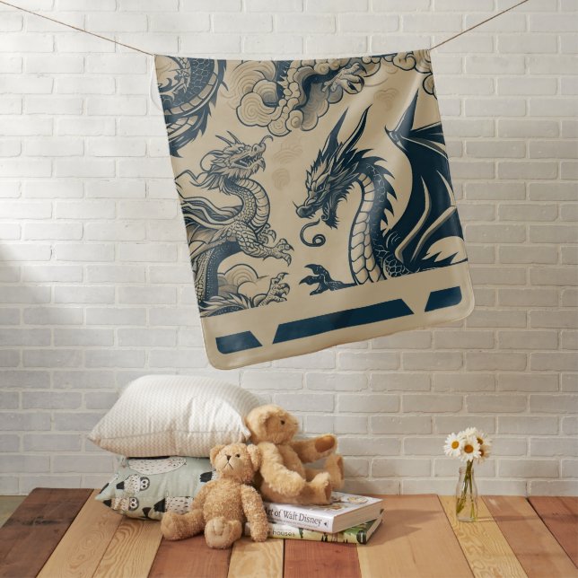 Fantasy Antiqued Dragons  Baby Blanket (In Situ)
