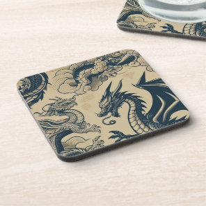 Fantasy Antiqued Dragons  Beverage Coaster