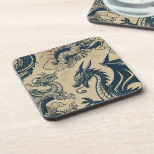 Fantasy Antiqued Dragons Beverage Coaster