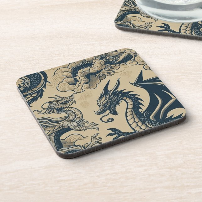 Fantasy Antiqued Dragons  Beverage Coaster (Left Side)