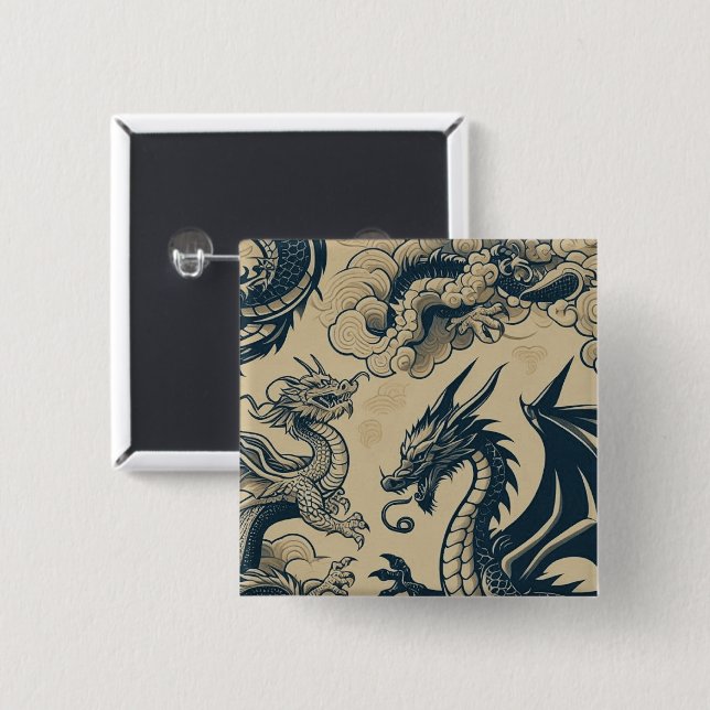 Fantasy Antiqued Dragons  Button (Front & Back)