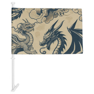 Fantasy Antiqued Dragons  Car Flag