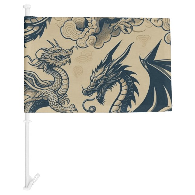 Fantasy Antiqued Dragons  Car Flag (Front)