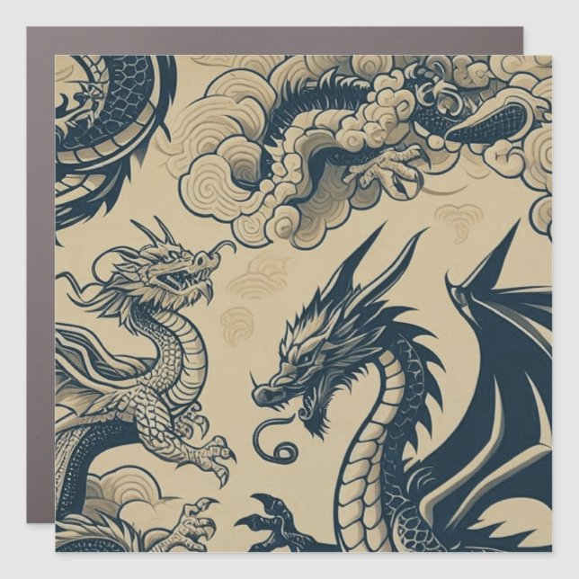 Fantasy Antiqued Dragons  Car Magnet (Front)