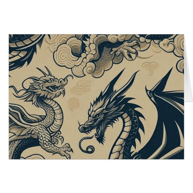 Fantasy Antiqued Dragons  Cards (Front Horizontal)