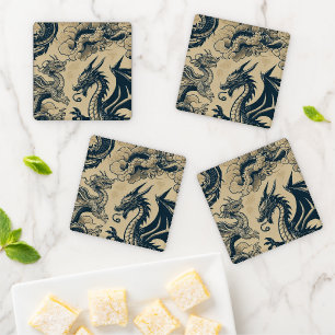 Fantasy Antiqued Dragons Coaster Set