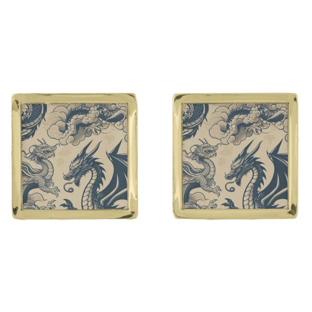 Fantasy Antiqued Dragons  Cufflinks (Front)