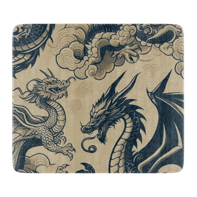 Fantasy Antiqued Dragons  Cutting Board (Front)