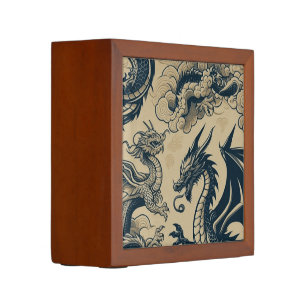 Fantasy Antiqued Dragons Desk Organizer