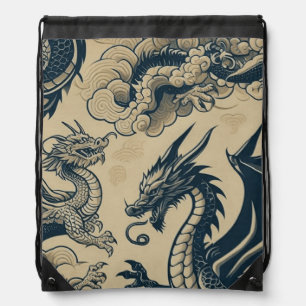 Fantasy Antiqued Dragons Drawstring Bag
