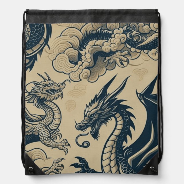 Fantasy Antiqued Dragons  Drawstring Bag (Front)