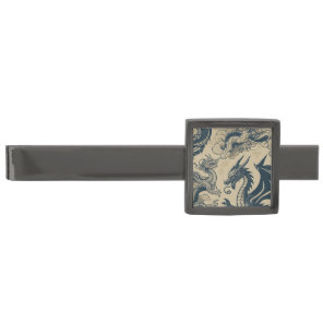 Fantasy Antiqued Dragons  Gunmetal Finish Tie Bar