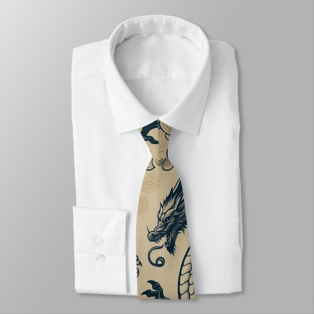 Fantasy Antiqued Dragons  Neck Tie (Tied)