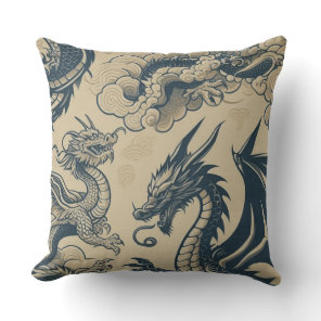 Fantasy Antiqued Dragons  Outdoor Pillow
