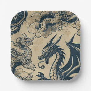 Fantasy Antiqued Dragons  Paper Plates