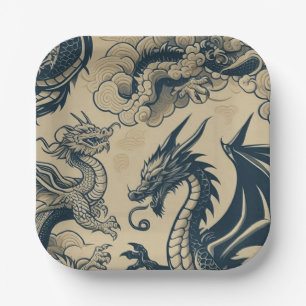 Fantasy Antiqued Dragons Paper Plates