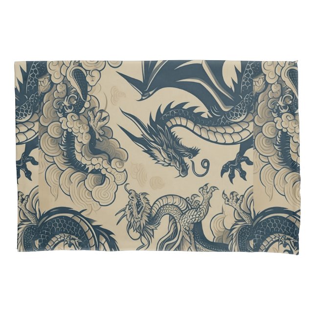 Fantasy Antiqued Dragons  Pillow Case (Front)