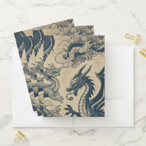 Fantasy Antiqued Dragons  Pocket Folder