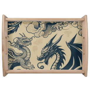 Fantasy Antiqued Dragons  Serving Tray