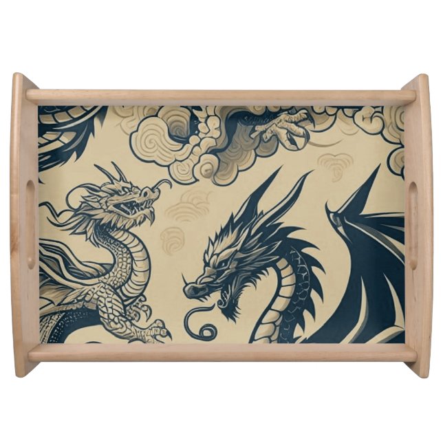Fantasy Antiqued Dragons  Serving Tray (Front)