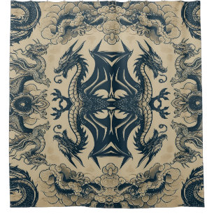 Fantasy Antiqued Dragons  Shower Curtain
