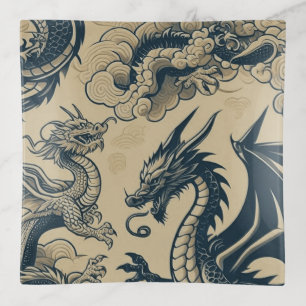 Fantasy Antiqued Dragons Trinket Tray