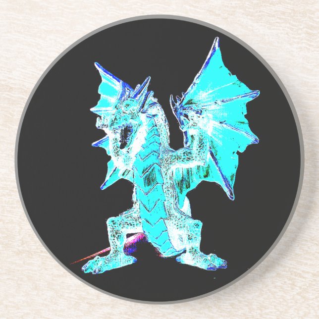 Fantasy Aqua Blue Dragon Sandstone Coaster (Front)