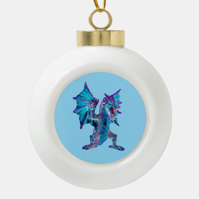 Fantasy Aqua Dragon Christmas Ceramic Ball Christmas Ornament (Front)