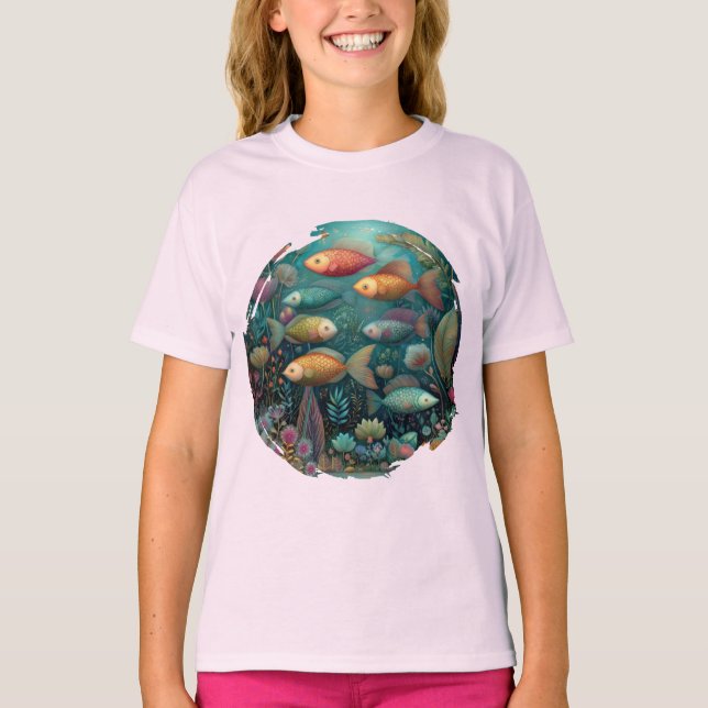 Fantasy Aquarium Whimsical Fish Kid's T-Shirt (Front)
