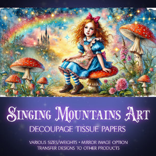 Fantasy Art Alice On Mushroom Wonderland Decoupage Tissue Paper