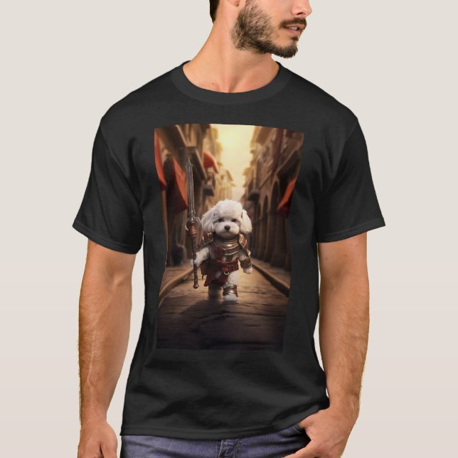Fantasy Art: Armored Mini Maltese Bichon Dog  T-Shirt (Front)