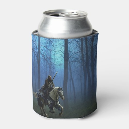 Fantasy Art Blue Knight on Horseback in Moonlight Can Cooler