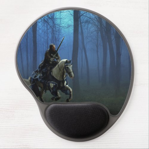 Fantasy Art Blue Knight on Horseback in Moonlight Gel Mouse Pad