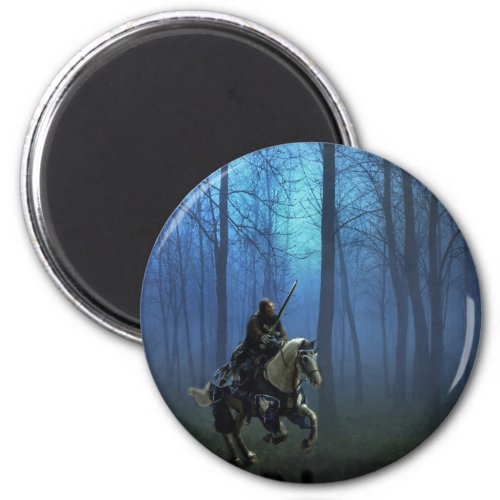 Fantasy Art Blue Knight on Horseback in Moonlight Magnet