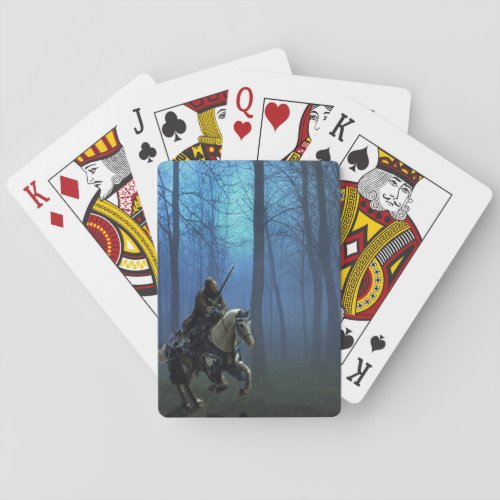 Fantasy Art Blue Knight on Horseback in Moonlight Playing Cards