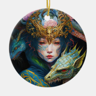 Fantasy Art Dragon Goddess Queen Ceramic Ornament
