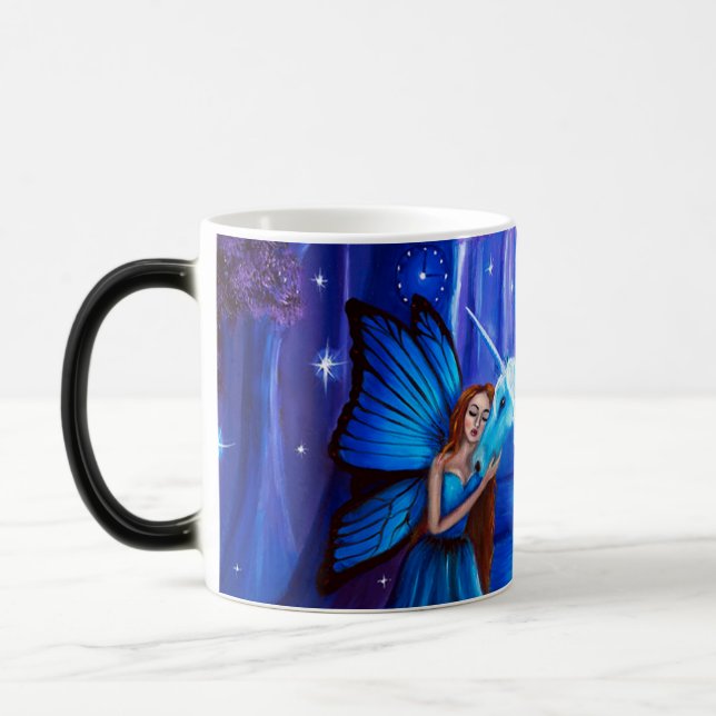 Fantasy Art Fairy and Unicorn Morphing mug (Left)