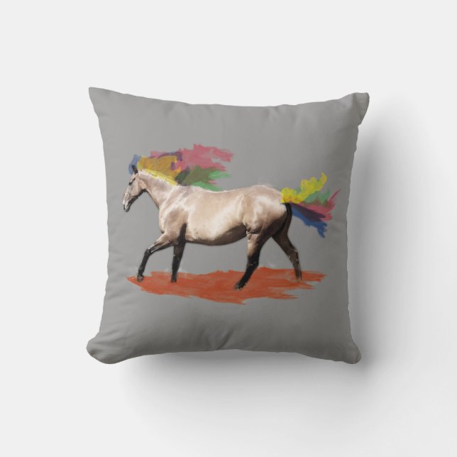 Fantasy Art Galloping Rainbow Mane Horse Throw Pillow (Front)