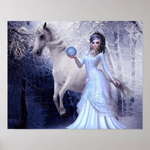 Fantasy Art Princess Poster White Stallion Forest