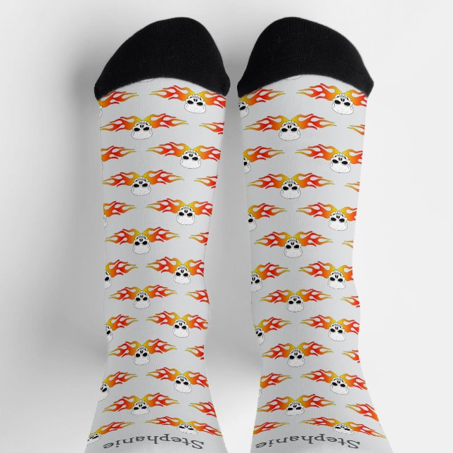 Fantasy Art Skull And Flames Design Personalised Socks (Top)