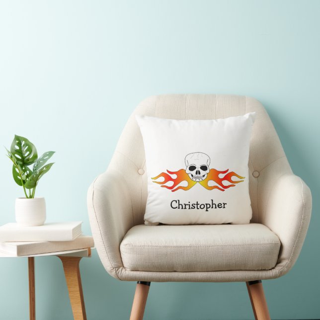 Fantasy Art Skull And Flames Design Personalised Throw Pillow (Chair)