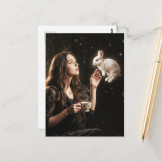 Fantasy Art Surreal Tea Time With White Rabbit  Postcard