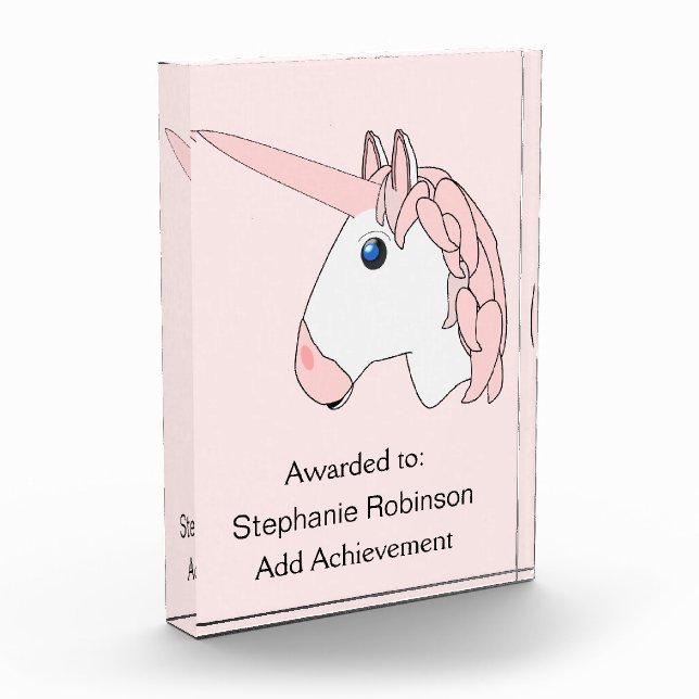 Fantasy Art Unicorn Design Personalised Acrylic Award (Left)