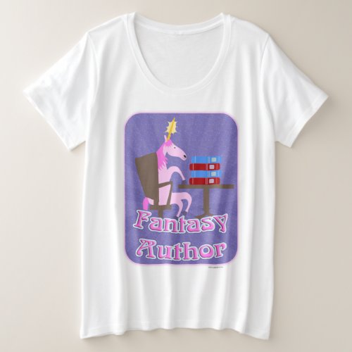 Fantasy Author Unicorn Cartoon Book Design Plus Size T_Shirt