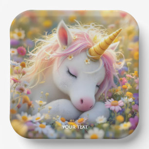Fantasy Baby Unicorn Flowers Paper Plates